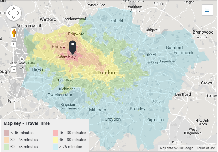 Travel Time Isochron Maps To London Football Stadiums